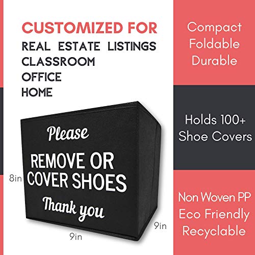 Shoe Cover Box | Disposable Shoe Bootie Holder For Realtor Listings and Open Houses | Please Cover or Remove Shoes Bin | Shoe Bootie Box (Black) - style: Set of 1