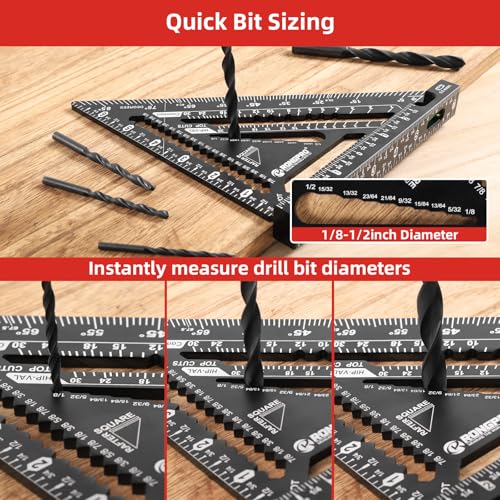 7inch Rafter Square with Level Vial, Heavy Duty Multi-Purpose Aluminum Triangle Ruler with Carpenter Pencil for Woodworking and Home DIY