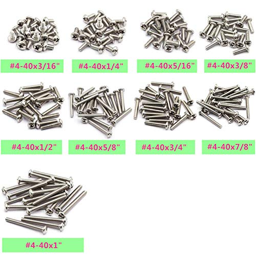 280Pcs #4-40 UNC Stainless Steel Phillips Pan Head Machine Screws Nuts Assortment Kit- #4-40x 3/16" 1/4" 5/16" 3/8" 1/2" 5/8" 3/4" 7/8" 1" - size: #4-40