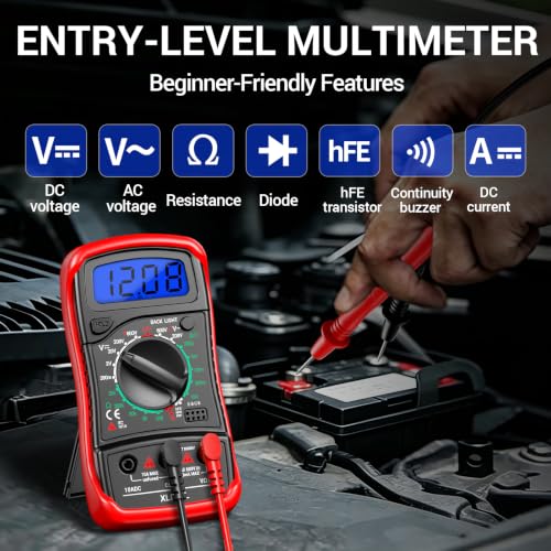 ANENG Digital Multimeter with Case, AC/DC Voltmeter, Ammeter and Ohmmeter - color: Red