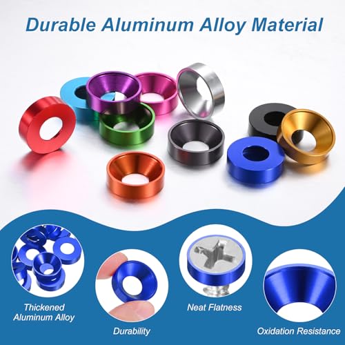 M METERXITY 10-Pack M8 Countersunk Finish Washers, Hole Dia 0.31"/8mm Alloy Aluminum Finish Cup Washer Screw Head Gasket for Industrial/Screw RC/Car/Motorcycle/Mechanical Parts [Dark Blue] - color: Dark Blue