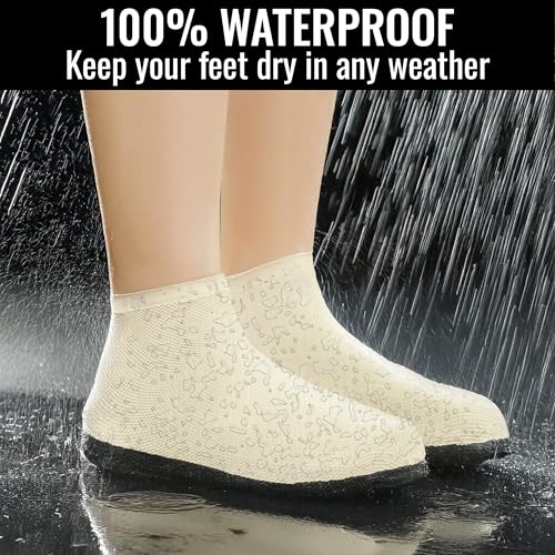 Rain Shoe Covers Waterproof Reusable Galoshes Overshoes - color: Milk White, size: Medium