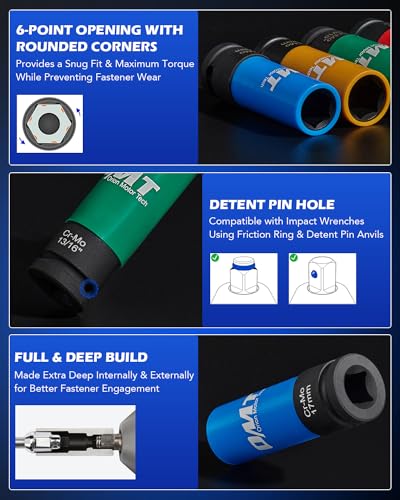 OMT 1/2" Drive Lug Nut Socket Set, Metric And SAE Wheel Socket Set, 5pc - size: 17 19 21 mm & 13/16 7/8 inch, style: Standard