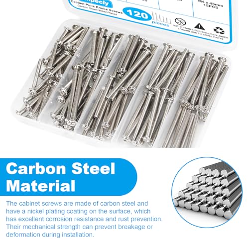 120 Pcs Cabinet Pulls Knobs Screws, M4x25/30/35/40/45/50mm | M4 Machine Screws Pan Washer Head Metal Phillips Screws Kit for Cabinet Drawer Cupboard Closet Handles Install - size: M4×25/30/35/40/45/50mm