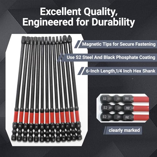 63-Pcs Impact Screwdriver Bits Set, Metric & SAE Long Screwdriver Bit Set