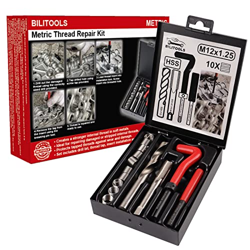 BILITOOLS M12x1.25 Thread Repair Kit, HSS Drill Helicoil Repair Kit Metric - size: M12 x 1.25, style: Metric