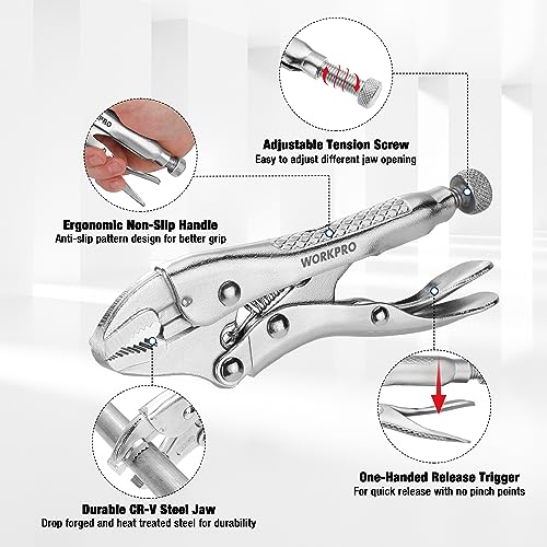 WORKPRO Locking Pliers, 4-inch Mini Curved Jaw Vice Grips pliers - size: 4"