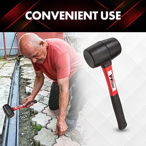 YIYITOOLS YY-2-005 Rubber Mallet Hammer With fiberglass Handle–16-oz, black - color: Black, size: 16oz, style: Mallet Hammer