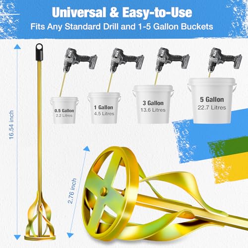 Paint Mixer for Drill, Upgraded 4-Blade 2.76" Helix Mixing Paddle Rust-Proof Paint Stirrer, Fits All Standard Drills for 1-5 Gallon Bucket, Paints, Resin, Epoxy, Mud, and Slurry - color: 1-pack/Rainbow Gold