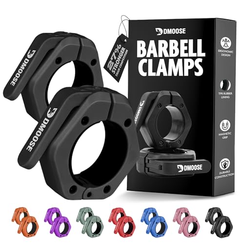 DMoose Fitness Barbell Clips 2 Inch (Pair) - Quick Release Olympic Barbell Clamps & Collars with Anti Slip TPR Grip for Secure Weightlifting and Powerlifting - Weight Clips for Bars at Home or Gym - color: Black, style: Non Magnetic