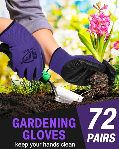 Potchen 72 Pairs Garden Work Gloves Bulk Pack for Men and Women - color: Purple