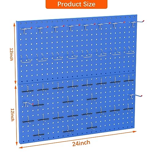 TORACK Metal Pegboard Wall Organizer 24"x24" 70 PCS Tool Storage Pegboards - color: Blue