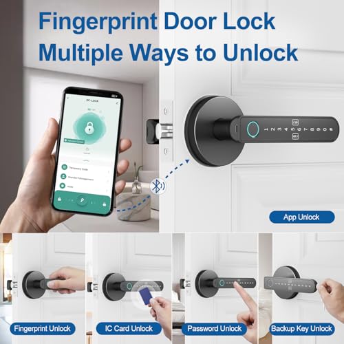 BIWIBON Fingerprint Door Lock – Fingerprint Door Knob with 5 Unlock Options, Anti-Peep Code, Adjustable Auto-Lock, Inside Lock, for Home, Office, Apartment, Bedroom – Black - color: Black 03