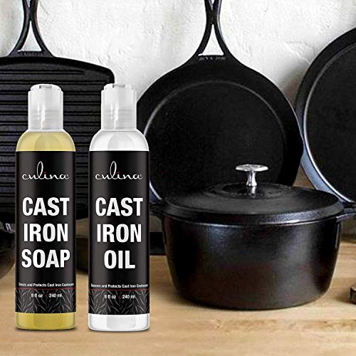 Cast-Iron Cleaning Kit, A Cleanser and Cleaner 8 oz Bundled with Cast-Iron Conditioner Oil 8 oz by Culina Kosher Certified