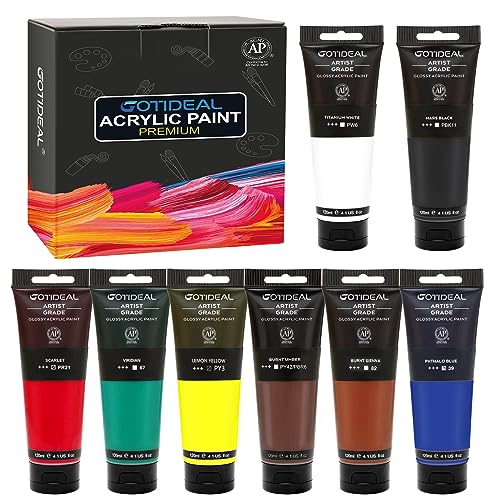 GOTIDEAL Craft Acrylic Paint Set,8 Primary Colors（(120ml,4 oz) Washable - color: 8 Colors, style: Regular