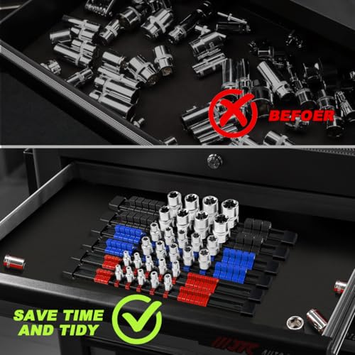 6 Pcs Socket Organizer Rail Set, Premium Socket Holder, Heavy-Duty Socket Rack Kit With 86 Clips 1/4-Inch x 32 Clips, 3/8-Inch x 30 Clips, 1/2-Inch x 24 Clips – Ideal for Tool Storage - size: 6 Pcs