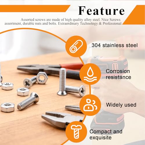 1020Pcs M1 M1.2 M1.4 M1.6 M2 M2.5 Metric Micro Screws Nuts Assortment, Hex Nuts, Small Machine Screws, for Arduino, RC Models, Electronics and DIY Flat Countersunk Head - size: 1020pcs