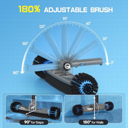 UIRWAY 4-in-1 Deluxe Swimming Pool Cleaning Kit - Includes Upgrade Triangular Pool Vacuum Head, Detachable Brush, Deep Leaf Skimmer Net, Adjustable Aluminum Pole Inground & Above Ground Pools - size: 13.7" Vacuum Head