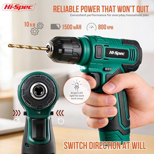 Hi-Spec 8V USB Power Drill Driver and Home Tool Kit with Toolbox Set, Green - color: Green, size: 70-Piece