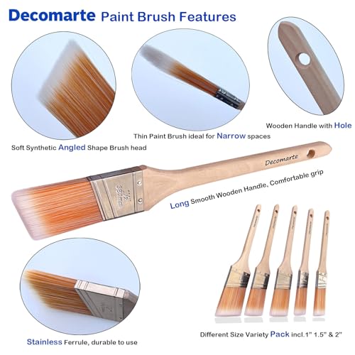 Narrow Paint Brush Long Wood Handle Angled Sash Stain Brush Set