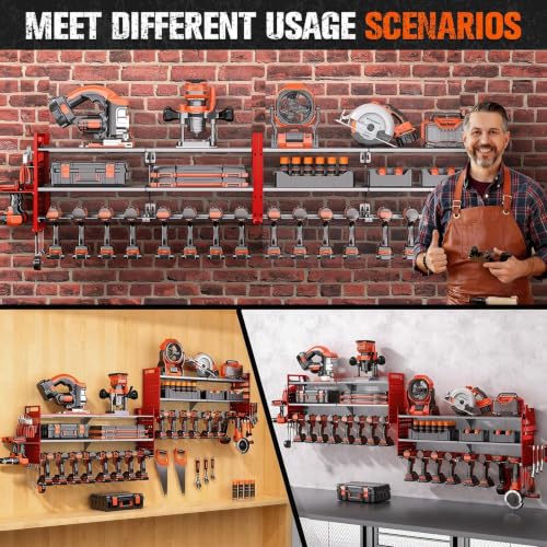 2 Pack Power Tool Organizer Wall Mount, 3-Layer,18 Drill Holders - color: Red, size: 18 Drills Holder-3 Layers