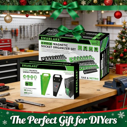 10-Piece Magnetic Socket and Wrench Organizer Set, 1/4", 3/8", 1/2" Drive Metric SAE Socket Organizer, Magnetic Wrench Holder 30 Slots Total, Tool Box Organizers (Sockets Wrenches not Included) - style: 10PCS Organizer Set
