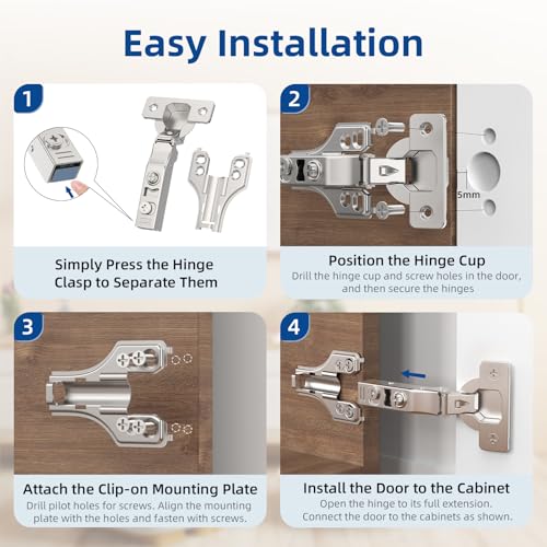 Chibery 30 Pack 3/4" Full Overlay Soft Close Concealed Hinge for Face Frame ＆ Frameless Door, 3D Adjustment, Clip-on Plate, Slow Self Closing Hidden Satin Nickel, 105° Stainless Steel Hinges, 5/8" - size: Full Overlay