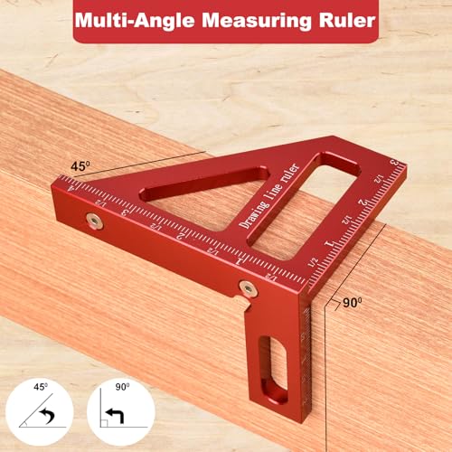 Aleric Imperial 3D Multi Angle Measuring Ruler, High Precision 45/90 Degree Woodworking Tools Aluminum Alloy Miter Triangle Ruler Measuring Tools for Engineer Carpenters