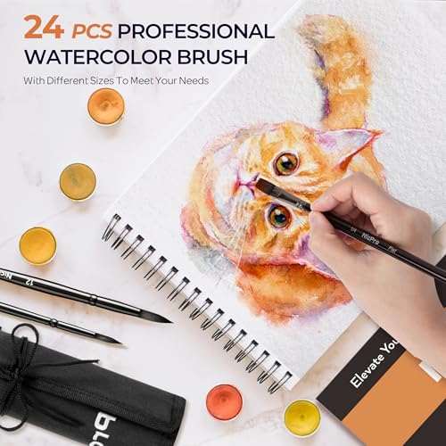 Nicpro Watercolor Brushes Professional, 24pcs Soft Synthetic Squirrel Brush - color: Black