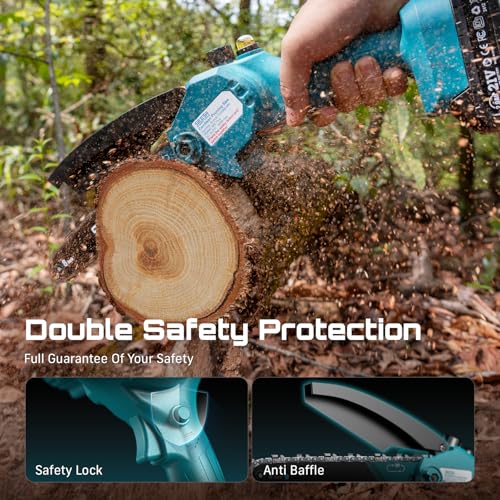 SEESII Mini Chainsaw Cordless 8 inch, Oiler System & Replacement Chain - color: Navy Blue