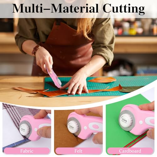 45mm Rotary Cutter for Fabric with 5 Extra Blades, Roller, with Safety Lock - color: Pink