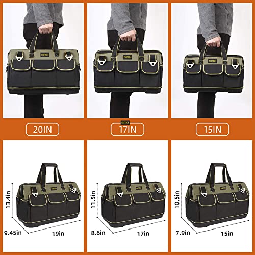 FASTECH 17-inch Wide Mouth Tool Bag with Water Proof Molded Base，Wide Mouth Tool Tote Bag,Waterproof Tool Organizer Bag for Men with Adjustable Shoulder Strap (17 inch) - size: 17 inch-Black-With Bottom Shell