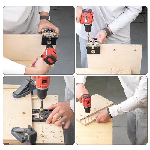 Updated 3 in 1 Woodworking Doweling Jig Kit, Adjustable Woodworking Drilling Locator Puncher Tools, Pocket Hole Jig Drilling Guide Puncher Locator Carpentry Tools (For 15mm Dowel)