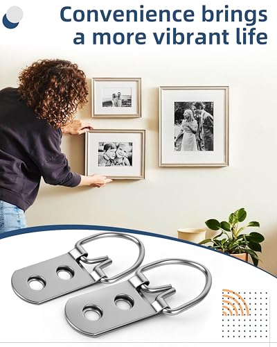 Picture Frame D-Ring Hangers with Screws 30 Pack, Double Hole Hanging Hardware for Photo Frames, Wood Frames and Wall Art – 60 Screws Included, Stainless Steel.