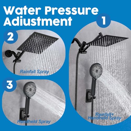 Shower Head, 8" High Pressure Rainfall Shower Head with Handheld Dual Spray - color: Black02, size: 8 Inch