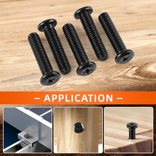M5-0.8 x 35mm Flat Round Head Machine Screw, Furniture Bolts Countersunk Connector Screws, Stainless Steel 18-8 (304), Black Finish, Fully Threaded, 25 PCS - size: M5-0.8 x 35mm