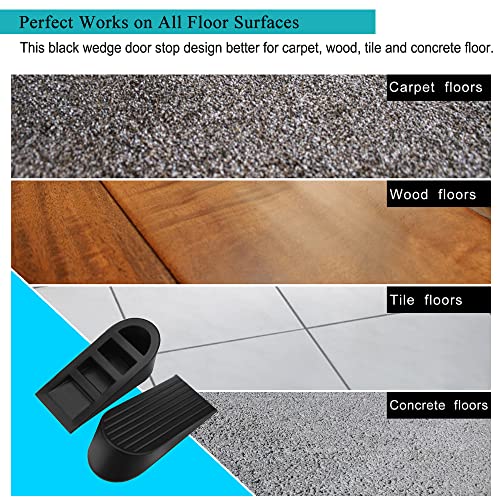 Big Door Stopper 2 Packs, Heavy Duty Wedge Rubber Door Stop Works on All Floor Surfaces, Non-Scratching Doorstops Special for Home Office School Heavy Door (Black, H1.9 x L6.3 x W2.7 Inches)