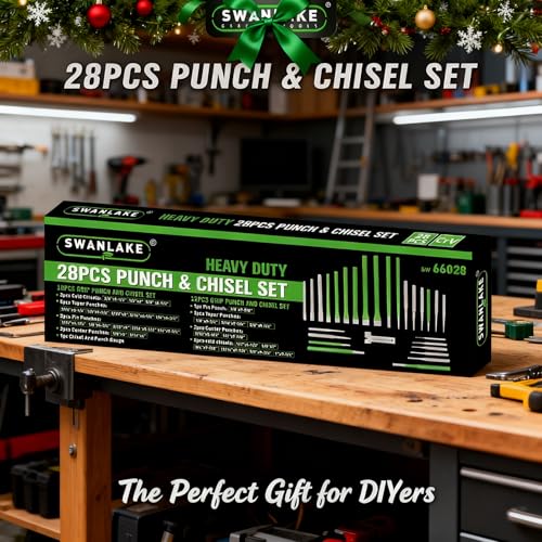 SWANLAKE 28-piece Punch and Chisel Set, Including Pin Punches, Taper Punch, Cold Chisels, Center Punches - size: 28PCS