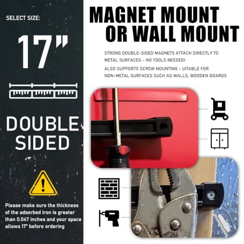 Double Sided Magnetic Tool Holder, 17 Inch Heavy Duty Magnet Bar Strip with Extra Strong Magnets, Magnetic Tool Organizer for Garage, Warehouse, Workshop, Tool, Industrial (1 Pack)