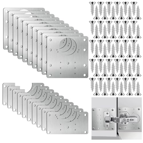 20 Pcs Cabinet Hinge Repair Plate, Stainless Steel Cabinet Hinge Repair Plate Kit with Mounting Screws, Stainless Steel CabinetRepair Board Door Hinges Mounting Plates (10 Half-square + 10Full-square) - size: 3.54 x 3.54 inches and 3.54 x 1.97 inches