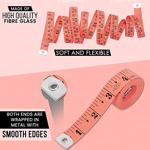 Flexible Tape Measure Pack of 2, Accurate Dual Scale Standard & Metric Measurements Tape,Soft Measuring Tape for Body, Weight Loss Sewing Tailor Craft Ruler 150cm/60 inch - color: Peach / 2 Pack