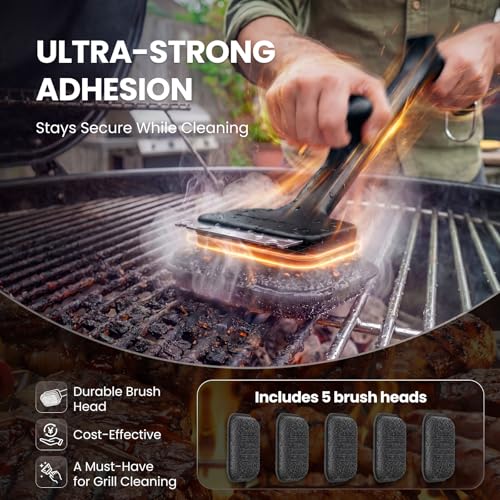 ThermoMaven BBQ Grill Brush Bristle Free - 17" Safe Steam Grill Cleaner Brush with Scraper and 5 Brush Heads for Porcelain/Gas/Charcoal Grill Outdoor Grill Barbecue Cleaner - size: Black 5pcs-Medium