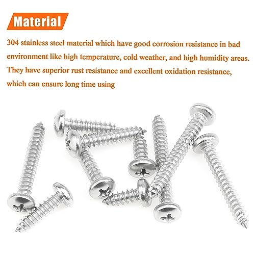 #10 x 1/2" 3/4" 1" 1-1/4" 1-1/2" Wood Screws Set, HELIFOUNER 102 Pieces Phillips Pan Head Self-Tapping Screws Assortment Kit, Phillips Pan Head Wood Screws, 304 Stainless Steel - size: #10