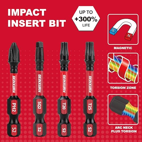 GEINXURN Impact Tough Phillips Square Torx 2 in. Insert Driver Bits, 40Pack Bulk T20/T25/PH2/SQ2 Screwdriver Power Bits Set - size: MIXED-40PC