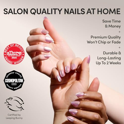 Glamnetic Press On Nails - Short Oval, Velvet Fake Nails 30 Pc Full Kit - color: 2B - Oyster