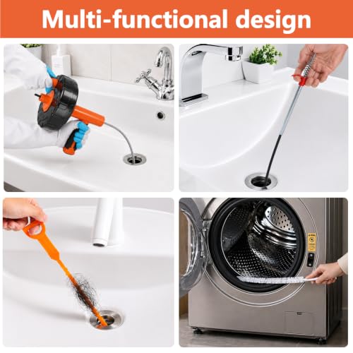 Drain Snake 8Set-33Ft Drain Clog Remover,34inch Heavy Duty Plumbing Snake,20inch Hair Clog Remover,Cleaning Brush,Goggles and Gloves Manual or Powered for Bathtub,Sewer,Sink,Drainage Pipe - style: 10SET Electric Heavy Duty