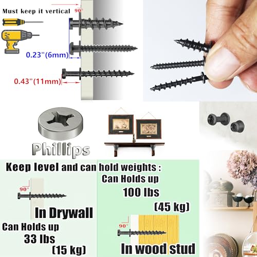 laffeya Bear Claw Picture Hangers, Multi-Purpose Double-Headed Screws - style: Black Three Size