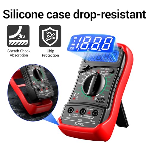 ANENG Digital Multimeter with Case, AC/DC Voltmeter, Ammeter and Ohmmeter - color: Red