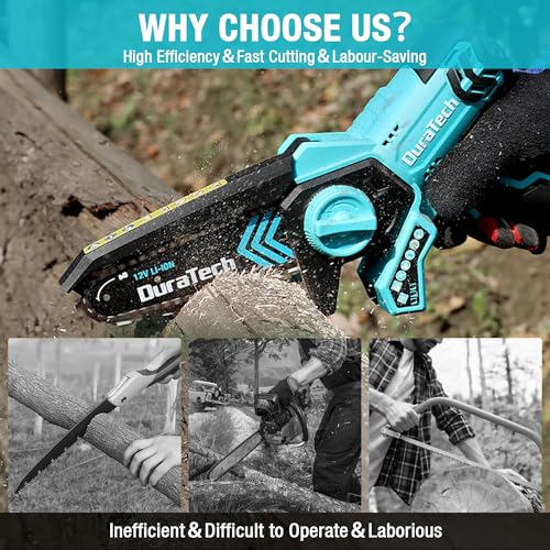DURATECH 12V Mini Chainsaw, 6 Inch Cordless Electric Wood Cutting Saw