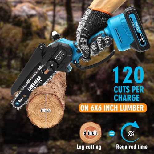 Mini Chainsaw Cordless 6 Inch Electric Chainsaw pruning saw Battery Powered Handheld Portable Chain Saw With 2 Batteries/Automatic Oiler for Tree Trimming Wood Cutting Pruning Garden, Black - size: 6 inch(Black)